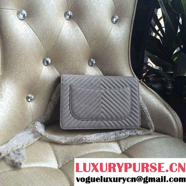 Chanel Grained Chevron Reissue Wallet On Chain WOC Bag A80834 Gray/Gold 2016