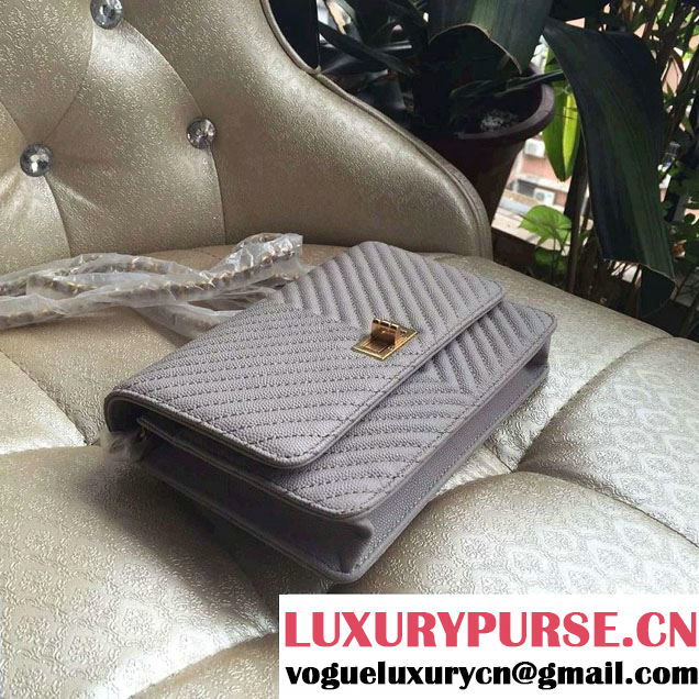 Chanel Grained Chevron Reissue Wallet On Chain WOC Bag A80834 Gray/Gold 2016