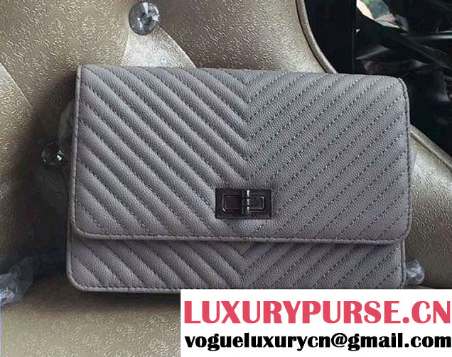 Chanel Grained Chevron Reissue Wallet On Chain WOC Bag A80834 Gray/Silver 2016