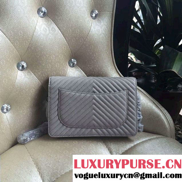 Chanel Grained Chevron Reissue Wallet On Chain WOC Bag A80834 Gray/Silver 2016