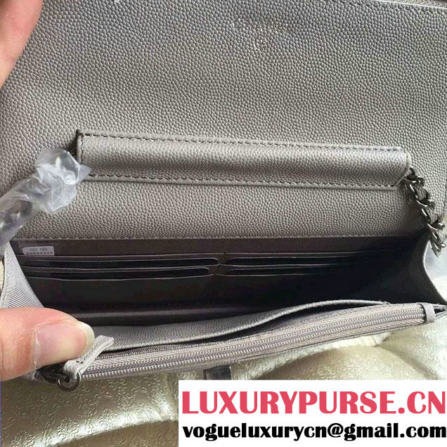 Chanel Grained Chevron Reissue Wallet On Chain WOC Bag A80834 Gray/Silver 2016