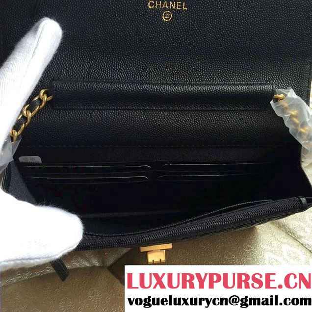 Chanel Grained Chevron Reissue Wallet On Chain WOC Bag A80834 Black/Gold 2016