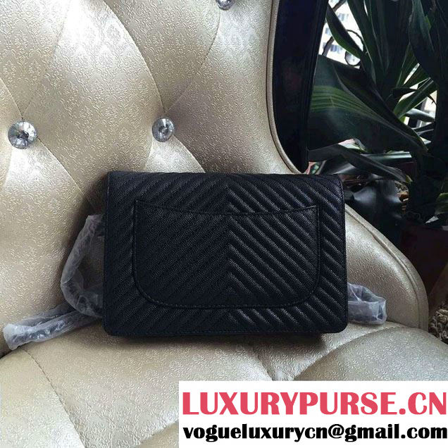 Chanel Grained Chevron Reissue Wallet On Chain WOC Bag A80834 Black/Silver 2016