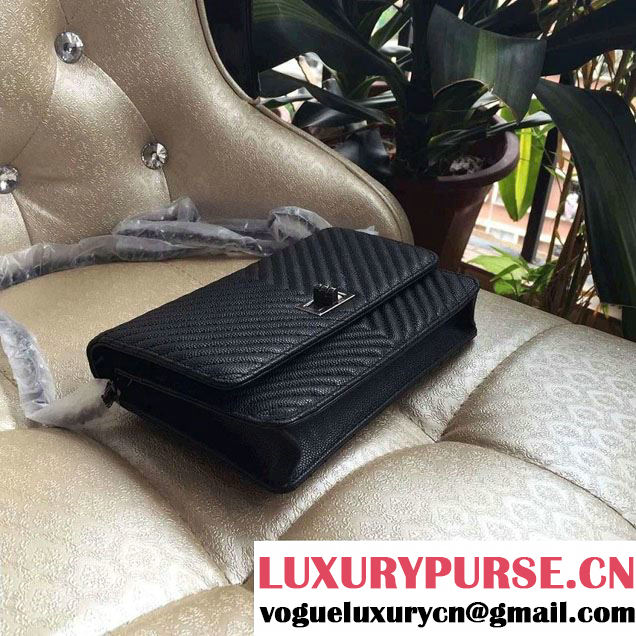 Chanel Grained Chevron Reissue Wallet On Chain WOC Bag A80834 Black/Silver 2016