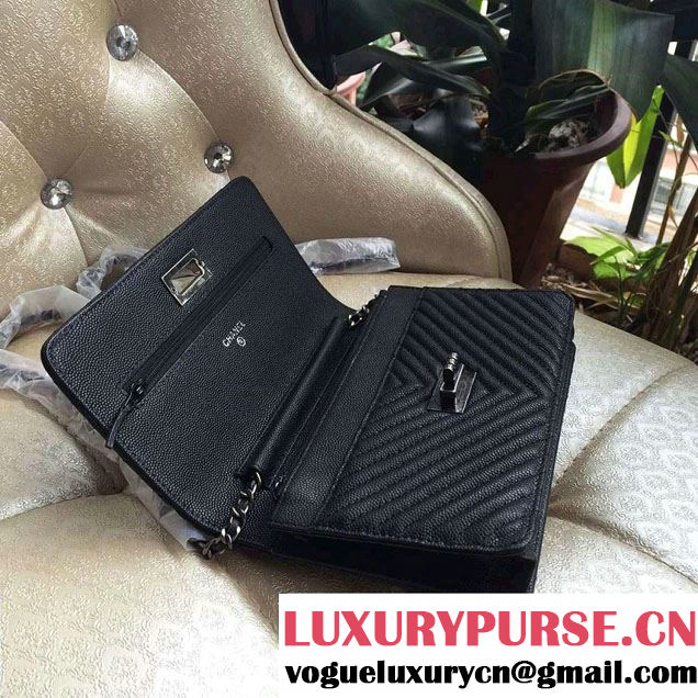 Chanel Grained Chevron Reissue Wallet On Chain WOC Bag A80834 Black/Silver 2016