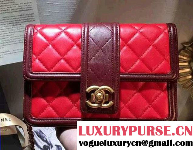 Chanel Quilted/Light Gold Metal Lambskin Wallet On Chain WOC Bag A84021 Burgundy/Red 2016