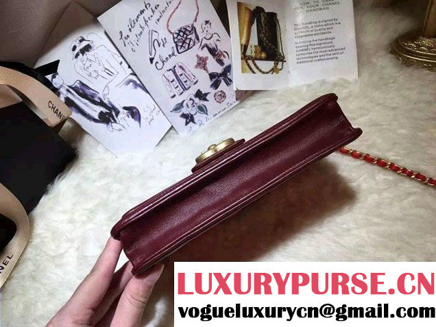 Chanel Quilted/Light Gold Metal Lambskin Wallet On Chain WOC Bag A84021 Burgundy/Red 2016