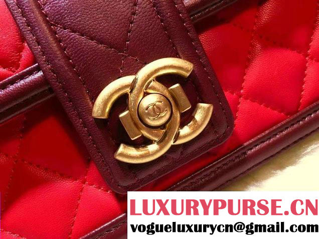 Chanel Quilted/Light Gold Metal Lambskin Wallet On Chain WOC Bag A84021 Burgundy/Red 2016
