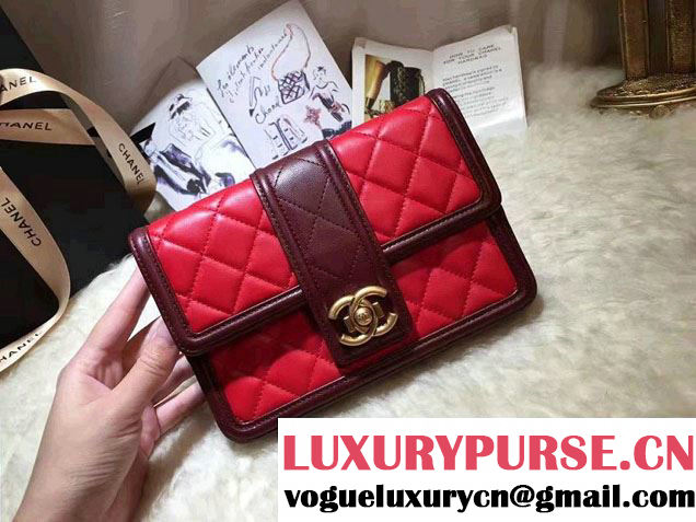 Chanel Quilted/Light Gold Metal Lambskin Wallet On Chain WOC Bag A84021 Burgundy/Red 2016