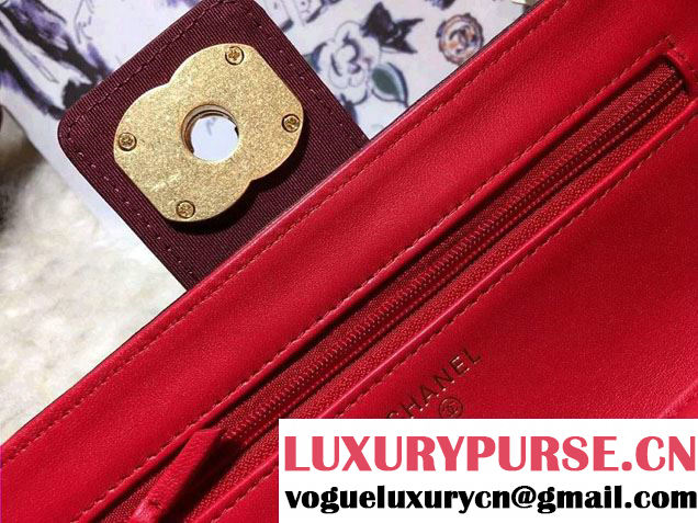 Chanel Quilted/Light Gold Metal Lambskin Wallet On Chain WOC Bag A84021 Burgundy/Red 2016