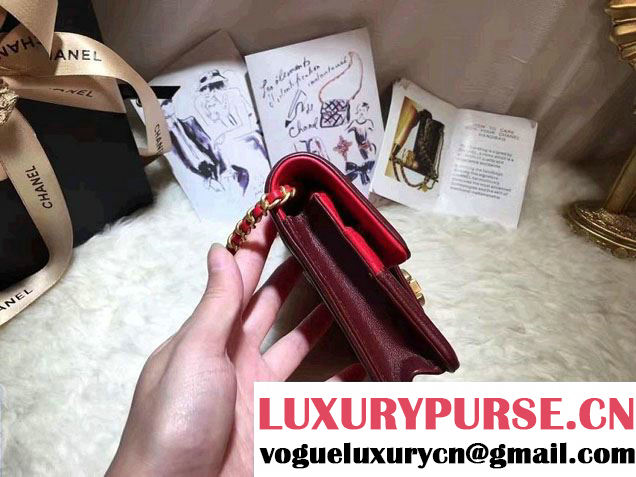 Chanel Quilted/Light Gold Metal Lambskin Wallet On Chain WOC Bag A84021 Burgundy/Red 2016