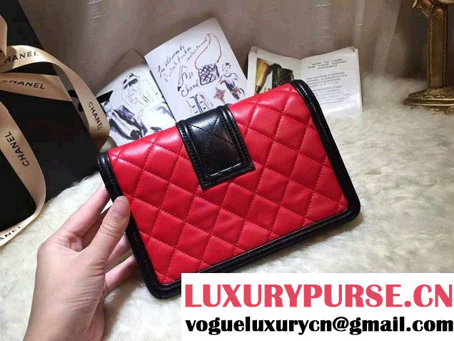 Chanel Quilted/Light Gold Metal Lambskin Wallet On Chain WOC Bag A84021 Black/Red 2016