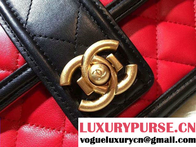 Chanel Quilted/Light Gold Metal Lambskin Wallet On Chain WOC Bag A84021 Black/Red 2016