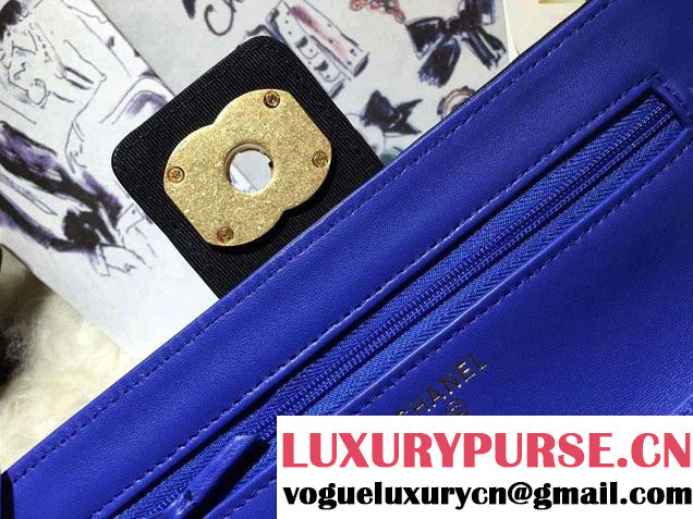 Chanel Quilted/Light Gold Metal Lambskin Wallet On Chain WOC Bag A84021 Black/Blue 2016