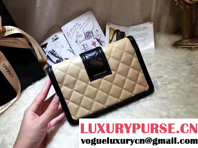 Chanel Quilted/Light Gold Metal Lambskin Wallet On Chain WOC Bag A84021 Black/Beige 2016