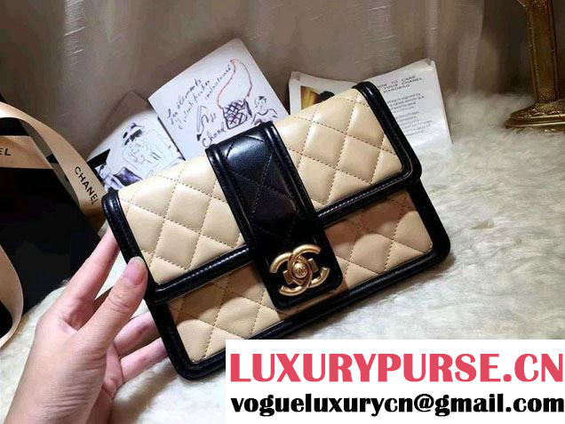Chanel Quilted/Light Gold Metal Lambskin Wallet On Chain WOC Bag A84021 Black/Beige 2016