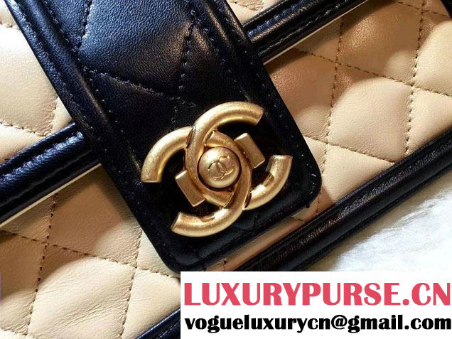 Chanel Quilted/Light Gold Metal Lambskin Wallet On Chain WOC Bag A84021 Black/Beige 2016