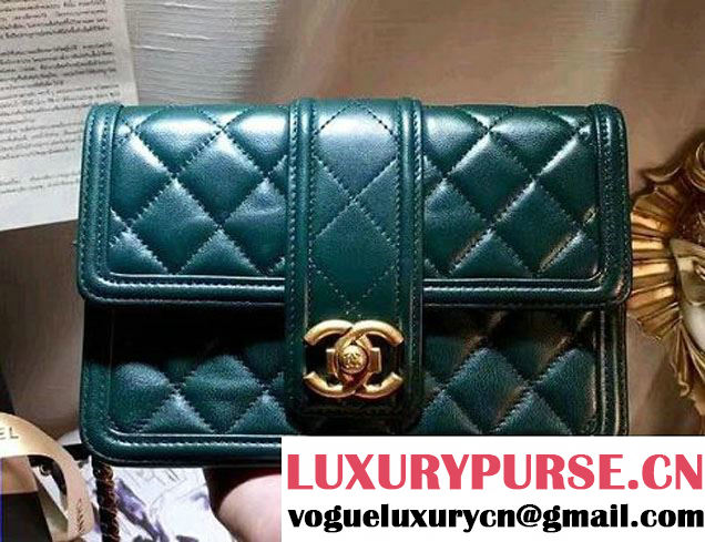 Chanel Quilted/Light Gold Metal Lambskin Wallet On Chain WOC Bag A84021 Green 2016