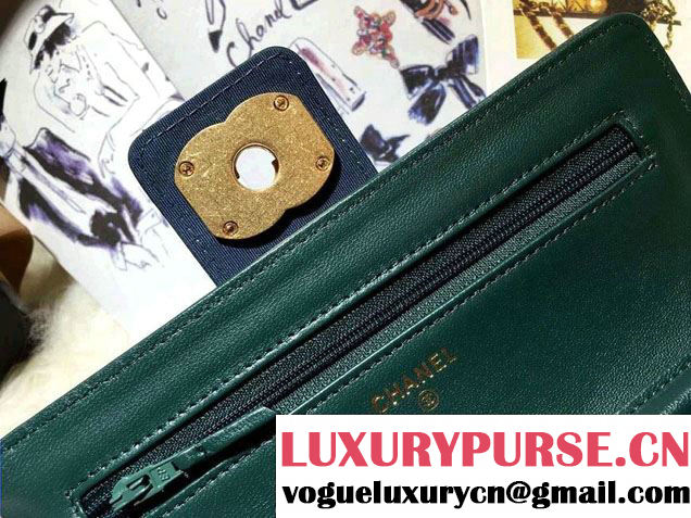 Chanel Quilted/Light Gold Metal Lambskin Wallet On Chain WOC Bag A84021 Green 2016