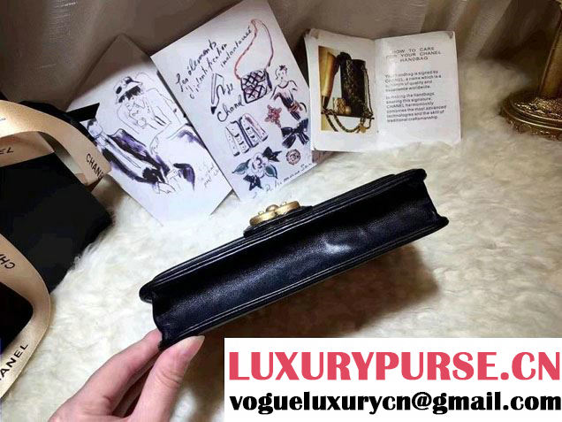 Chanel Quilted/Light Gold Metal Lambskin Wallet On Chain WOC Bag A84021 Black 2016