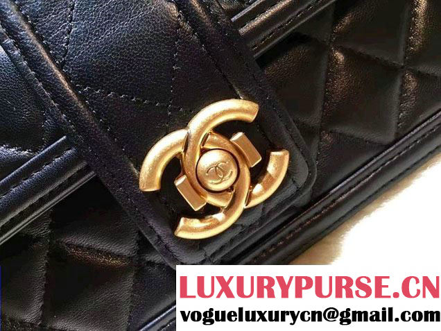 Chanel Quilted/Light Gold Metal Lambskin Wallet On Chain WOC Bag A84021 Black 2016