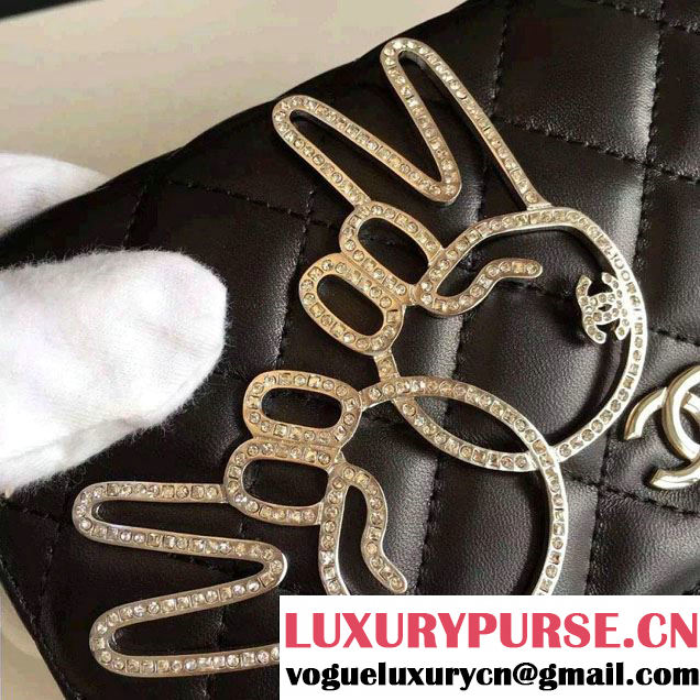 Chanel Lambskin and Strass Fingers Wallet On Chain WOC Bag Black 2016