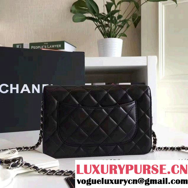Chanel Lambskin and Strass Fingers Wallet On Chain WOC Bag Black 2016