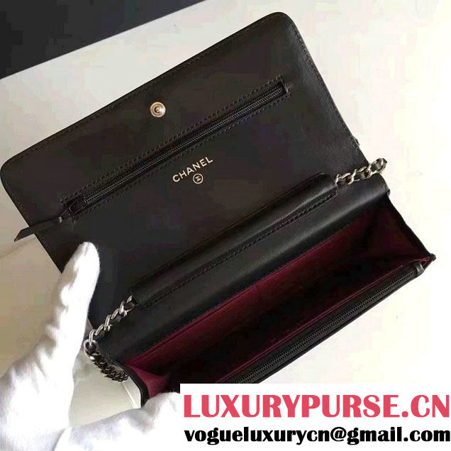 Chanel Lambskin and Strass Fingers Wallet On Chain WOC Bag Black 2016