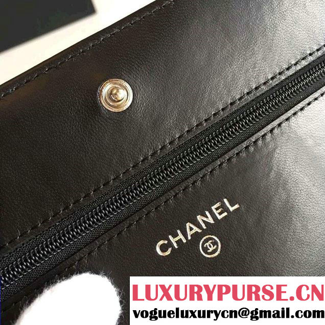 Chanel Lambskin and Strass Fingers Wallet On Chain WOC Bag Black 2016