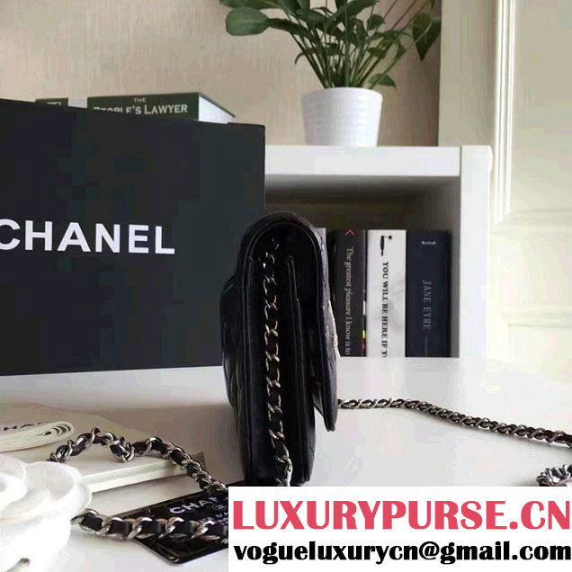 Chanel Lambskin and Strass Fingers Wallet On Chain WOC Bag Black 2016
