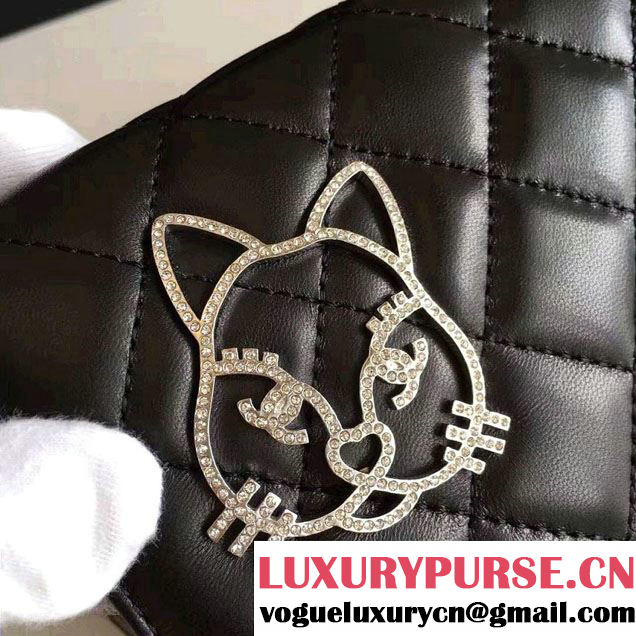 Chanel Lambskin and Strass Cat Wallet On Chain WOC Bag Black 2016