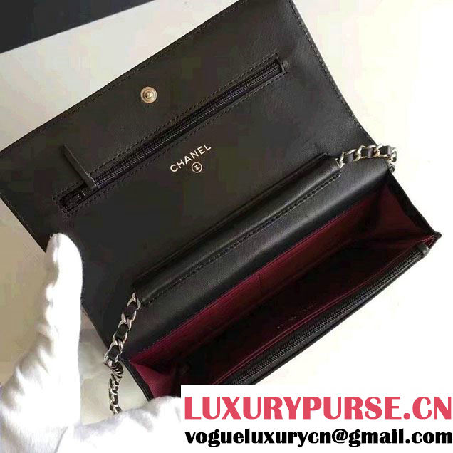 Chanel Lambskin and Strass Cat Wallet On Chain WOC Bag Black 2016