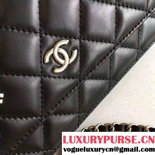 Chanel Lambskin and Strass Cat Wallet On Chain WOC Bag Black 2016