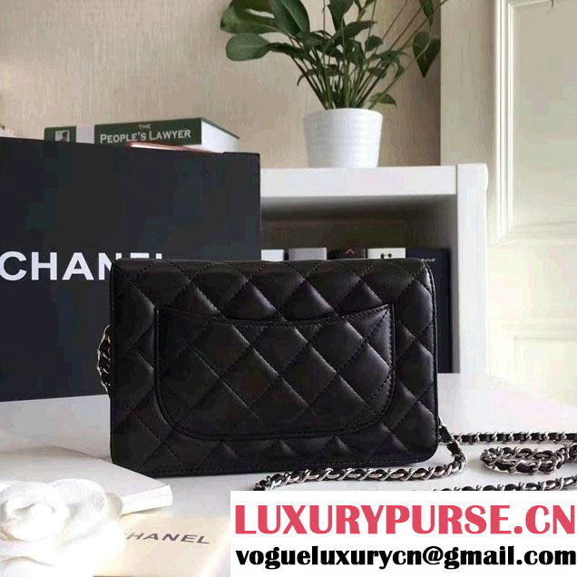 Chanel Lambskin and Strass Cat Wallet On Chain WOC Bag Black 2016