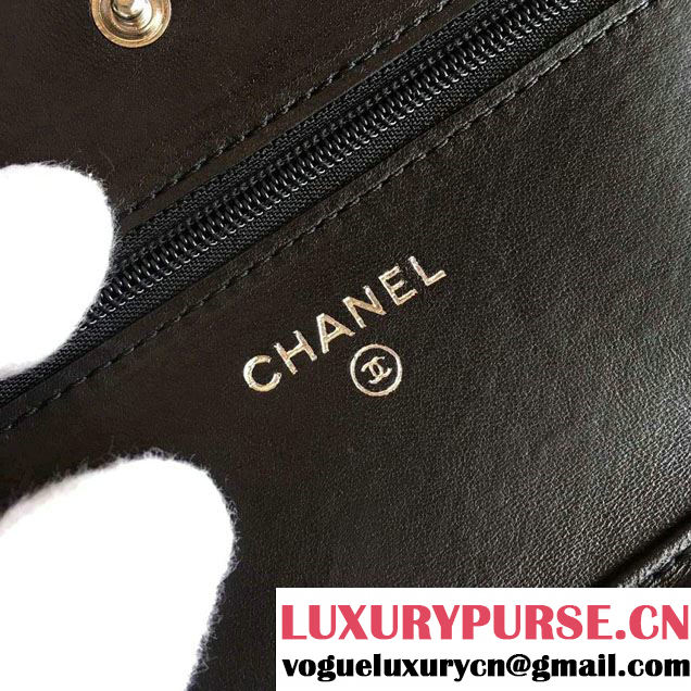 Chanel Lambskin and Strass Cat Wallet On Chain WOC Bag Black 2016
