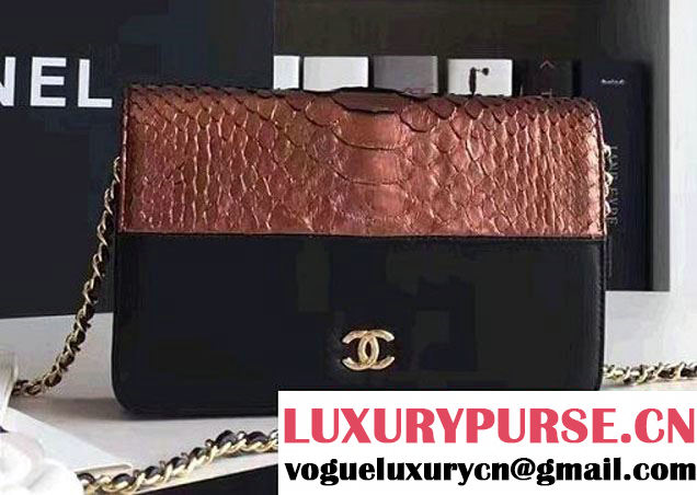 Chanel Python and Calfskin Wallet On Chain WOC Bag Bronze/Black 2016