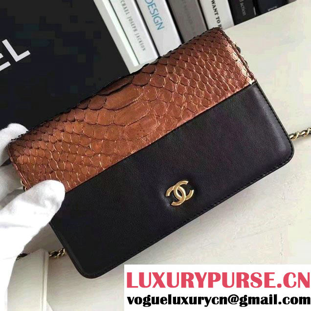 Chanel Python and Calfskin Wallet On Chain WOC Bag Bronze/Black 2016