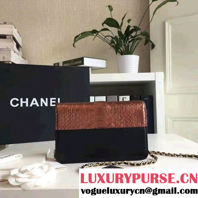 Chanel Python and Calfskin Wallet On Chain WOC Bag Bronze/Black 2016