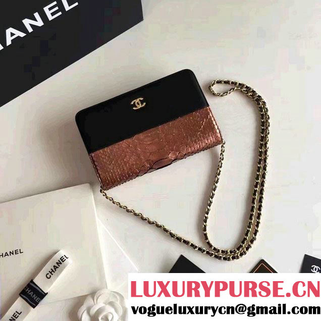 Chanel Python and Calfskin Wallet On Chain WOC Bag Bronze/Black 2016