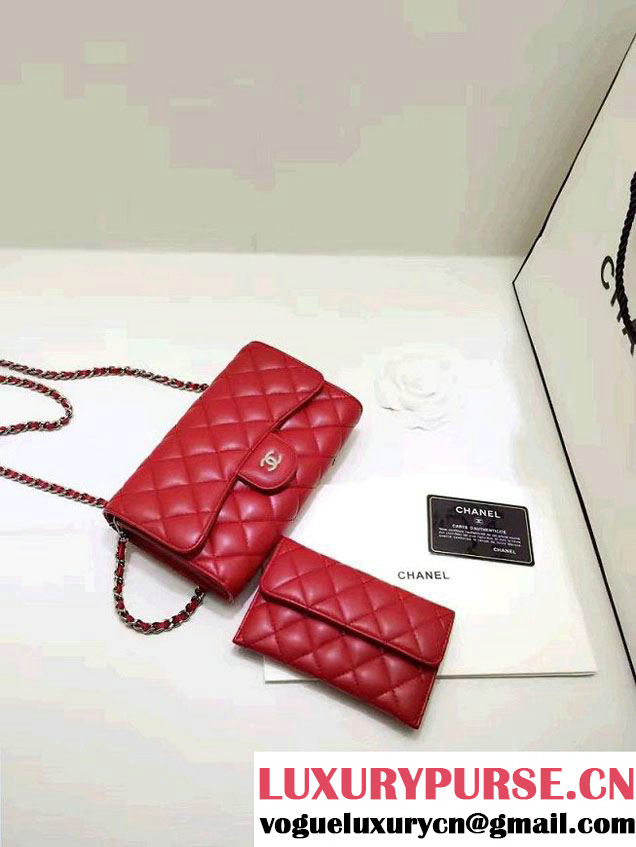 Chanel Lambskin Coco Wallet On Chain WOC Bag A81122 Red 2016