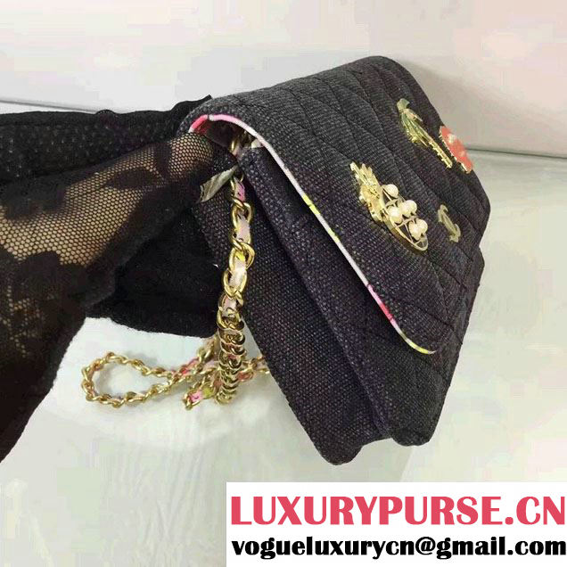 Chanel Canvas Charms Wallet On Chain WOC Bag A33814 Black Cruise 2017