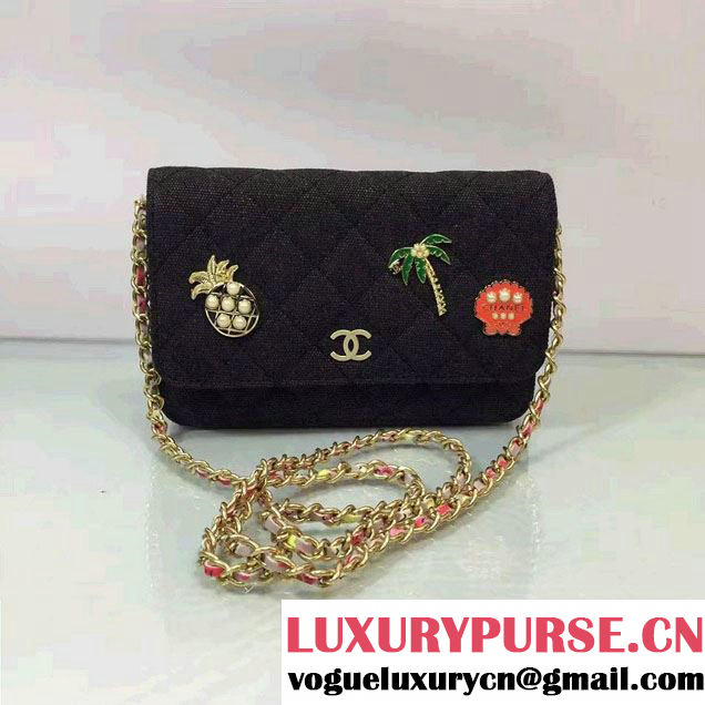 Chanel Canvas Charms Wallet On Chain WOC Bag A33814 Black Cruise 2017