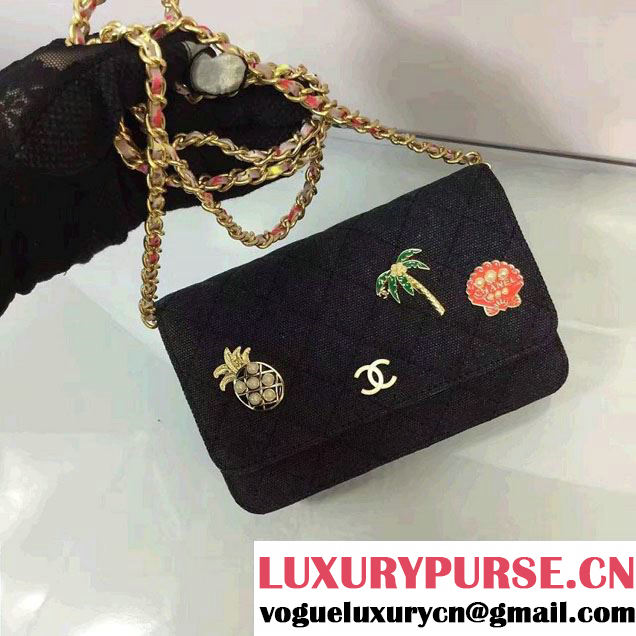 Chanel Canvas Charms Wallet On Chain WOC Bag A33814 Black Cruise 2017