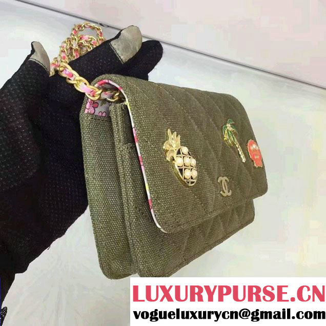 Chanel Canvas Charms Wallet On Chain WOC Bag A33814 Army Green Cruise 2017