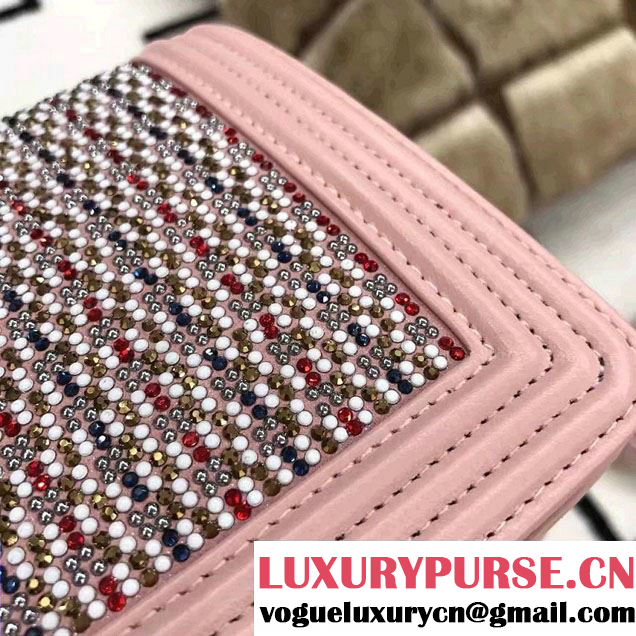 Chanel Boy Suede and Strass Wallet On Chain WOC Bag A80287 Pink Cruise 2017