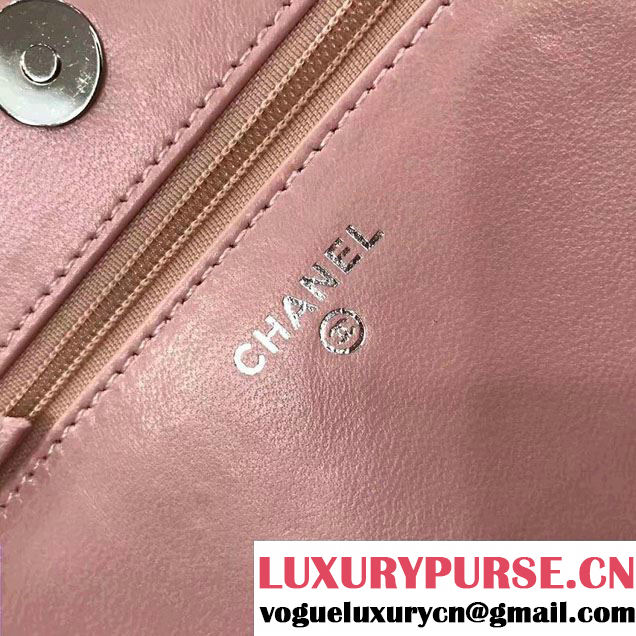 Chanel Boy Suede and Strass Wallet On Chain WOC Bag A80287 Pink Cruise 2017