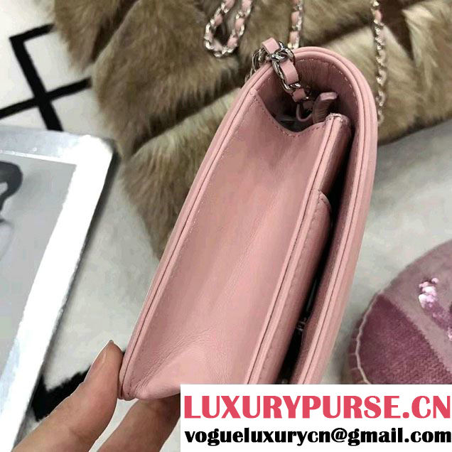 Chanel Boy Suede and Strass Wallet On Chain WOC Bag A80287 Pink Cruise 2017