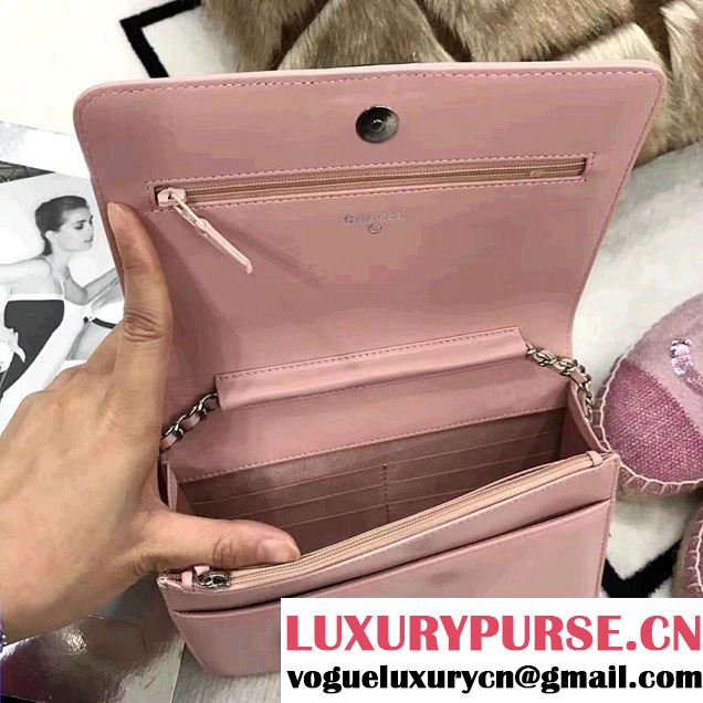 Chanel Boy Suede and Strass Wallet On Chain WOC Bag A80287 Pink Cruise 2017