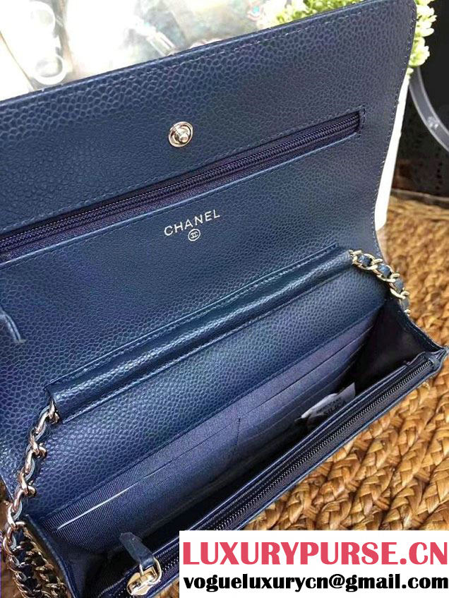 Chanel Grained Metal Wallet On Chain WOC Bag A80982 Navy Blue 2017