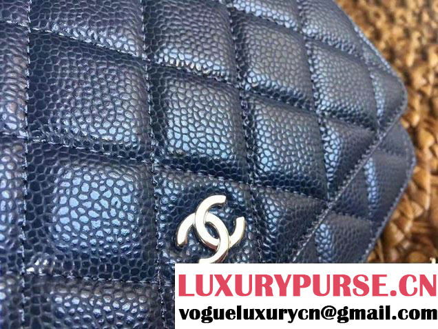 Chanel Grained Metal Wallet On Chain WOC Bag A80982 Navy Blue 2017